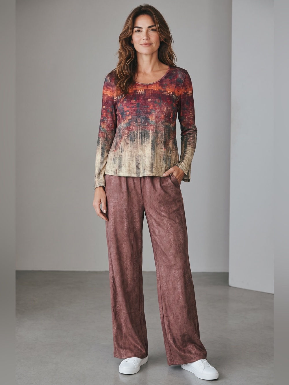 Exist - NWT - Dusty Mauve Wide-Leg Pull-On Pants With Tunic Length Top